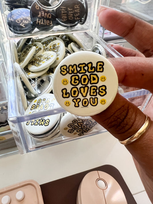 Smile God Loves You Button